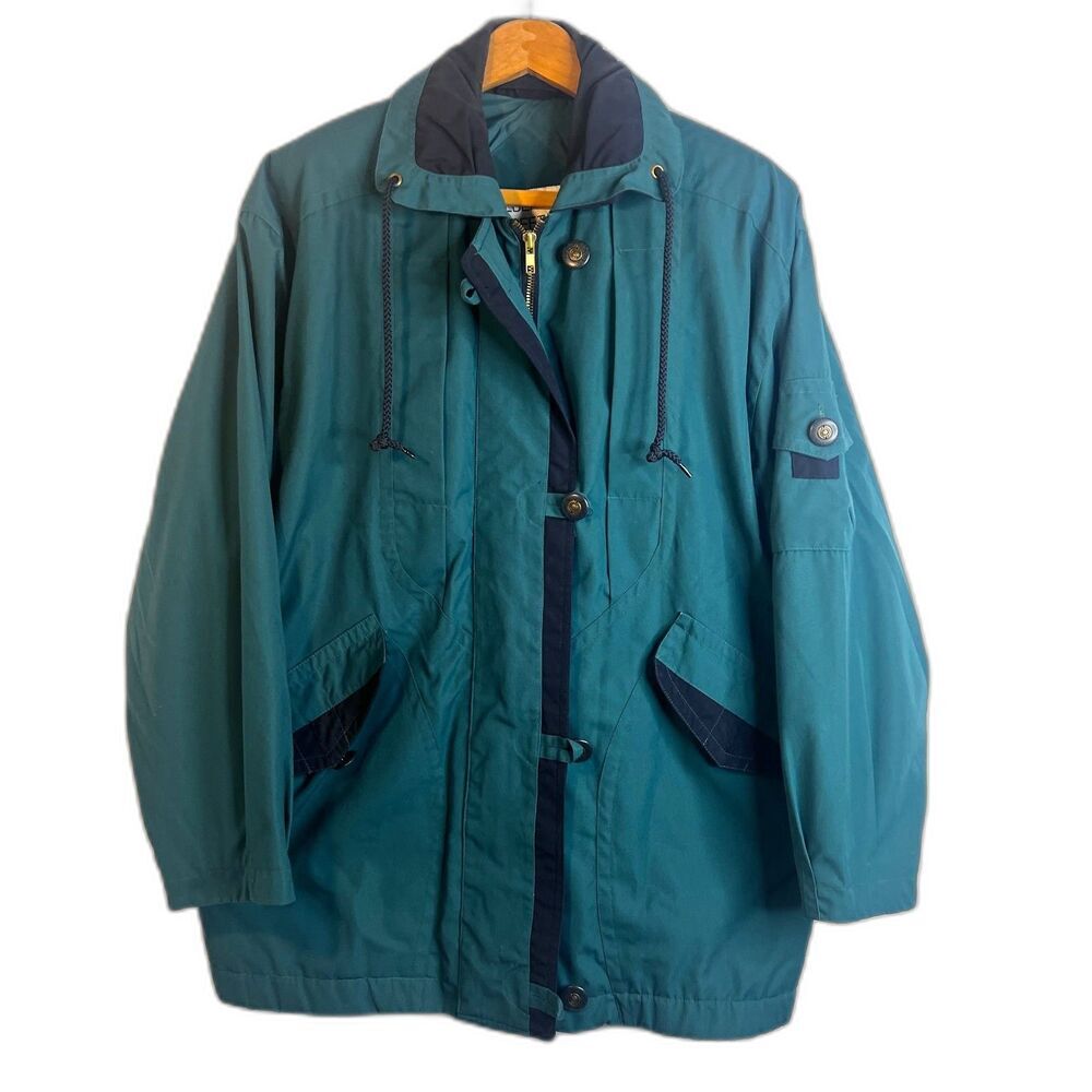 Mulberry Street Retro Y2K Wind Rain Jacket‎ Green Lightweight Zip Up Size Small*